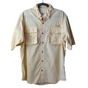 World Wide Sportsman Mens Fishing Shirt Large Yellow Short Sleeve Nylon Vented L